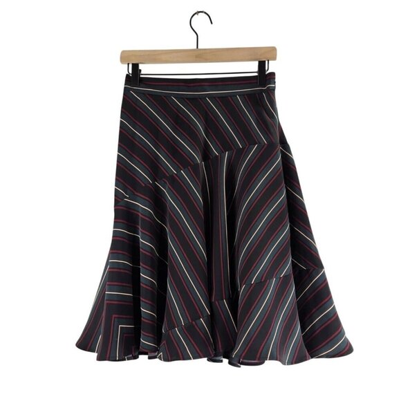 Ann Taylor Black Swirl Skirt Tulip Stiped Red Cream Gray Career Wear Sexy Fun Fl - Picture 2 of 13